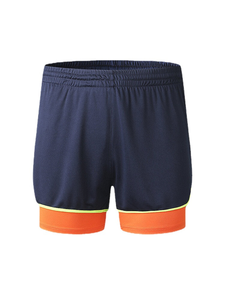 Zweifarbige Patchwork-Sporttrainingsshorts für Herren im Slim Fit, doppellagig, Strandshorts