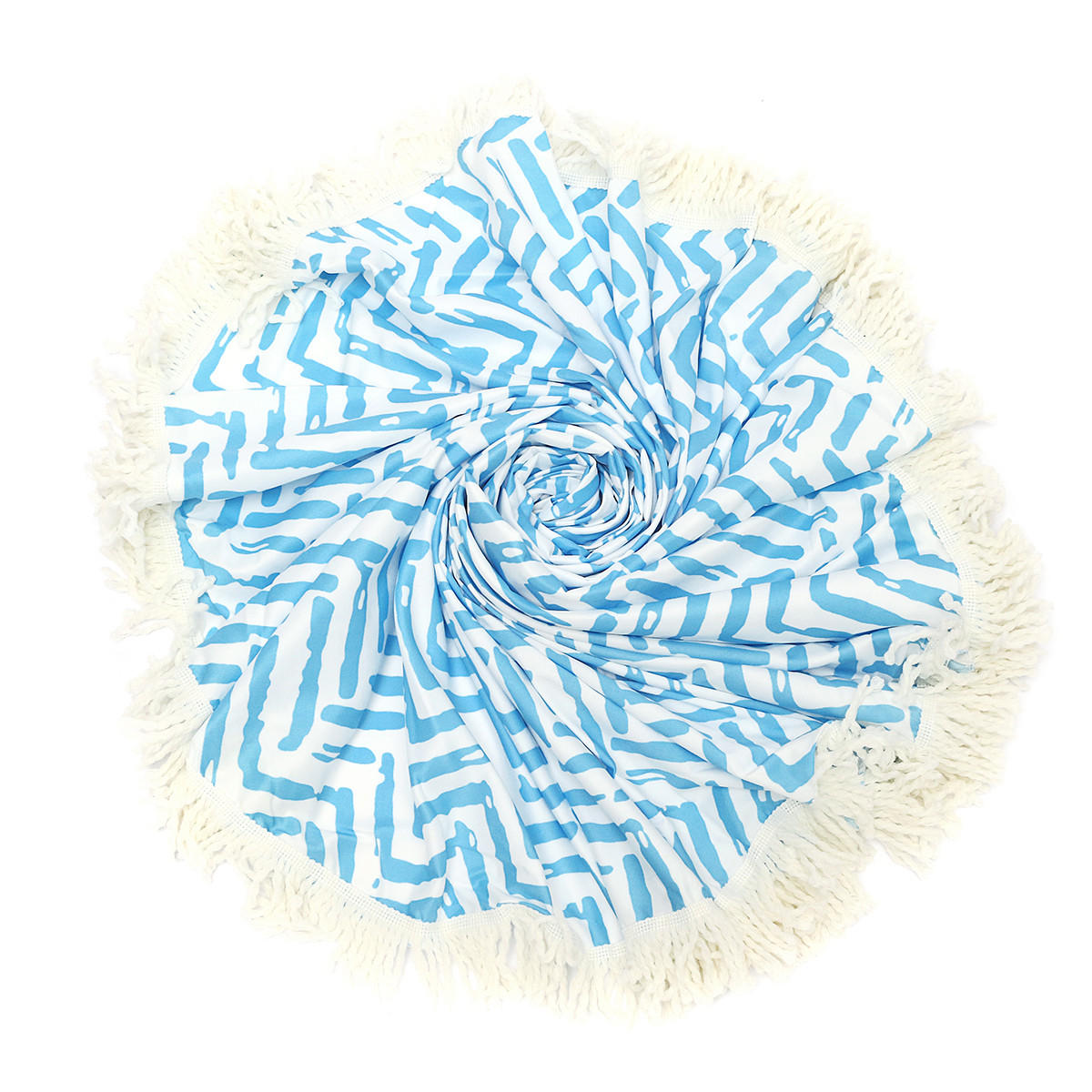 150CM Cotton Blue Stripe Round Beach Towel with Tassels - Summer Blanket, Fitness, Yoga Mat