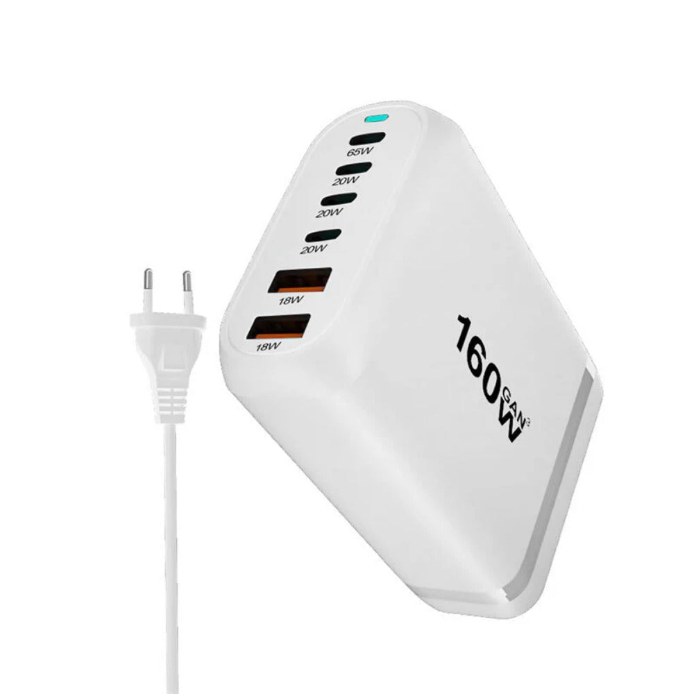 160W GaN 6-Port USB PD Ladegerät, Schnellladestation für iPhone, Huawei, Samsung, Xiaomi