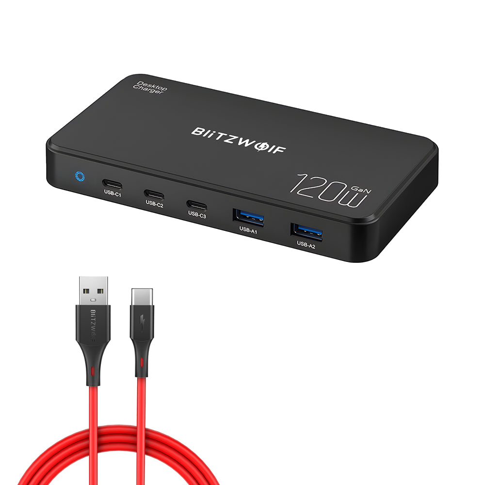 120 W GaN 5-Port USB PD-Ladegerät, Schnellladen für iPhone, Samsung, MacBook – EU-Stecker