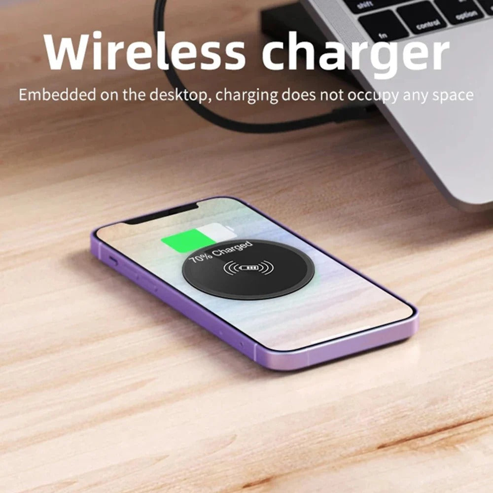 15W Built-in Desktop Wireless Charger for QI, iPhone 13/12, Galaxy S22/S20 Ultra