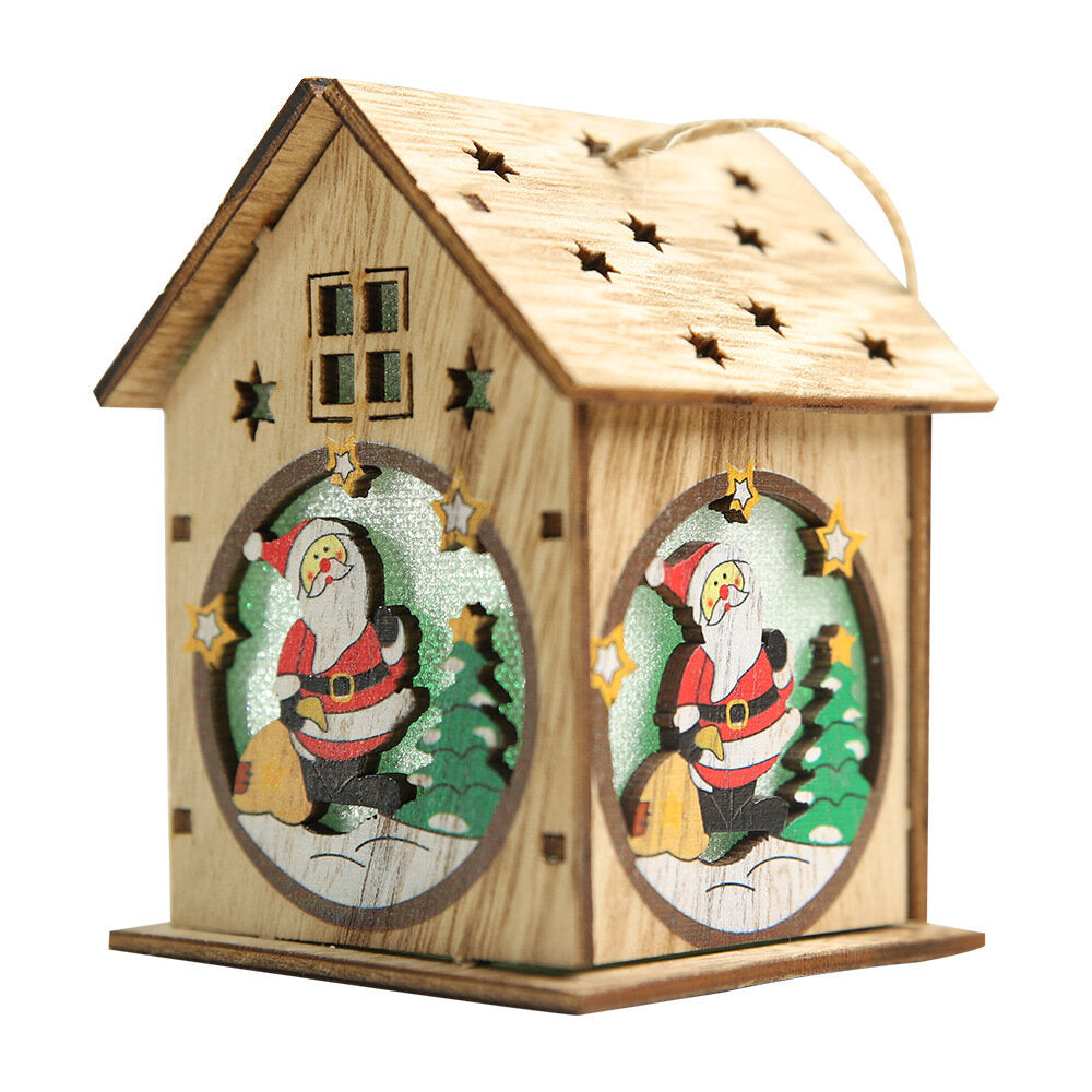 Christmas Lighted Wooden Cabin - Creative Assembly Small House Decoration with Luminous Colors