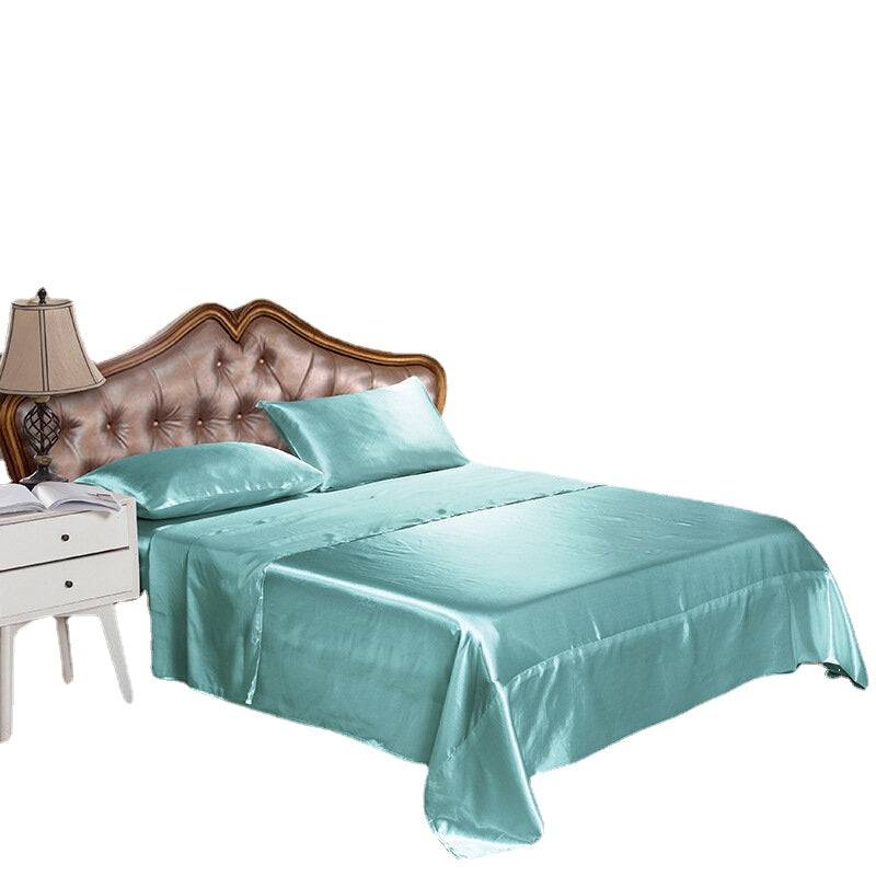 Seidenähnliches, weiches Satin-Spannbettlaken-Set – 4-teiliges einfarbiges Bettwäsche-Tagesdecken-Set