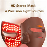 Rechargeable LED Red Light Therapy Face Mask - Red, Infrared, Blue & Orange Light for Anti-Aging & Acne - Home Use with Timer