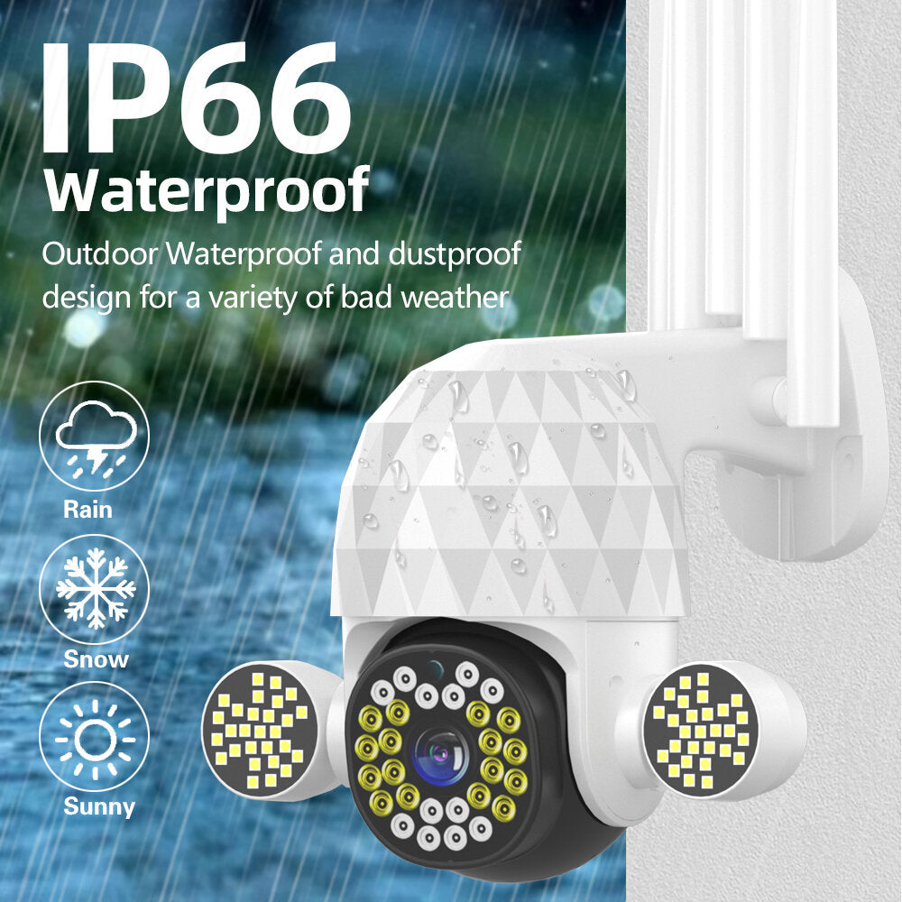 3MP HD PTZ WiFi IP Camera, Night Vision, H.265, IP66 Waterproof, 360 Degree Panoramic, Motion Detection, 5x Zoom