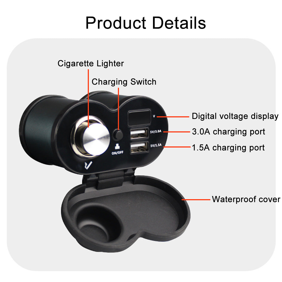 Dual USB Fast Charger 12V-24V 4.5A Waterproof Aluminum for Motorcycle