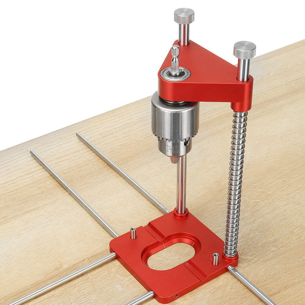 Verbesserte, komplett aus Aluminiumlegierung gefertigte, verstellbare Bohrerführung für die Holzbearbeitung mit 8 Verlängerungsstangen, Klappstopps und Schraubenschlüssel zum Positionieren von Werkzeugen für Lochbohrer