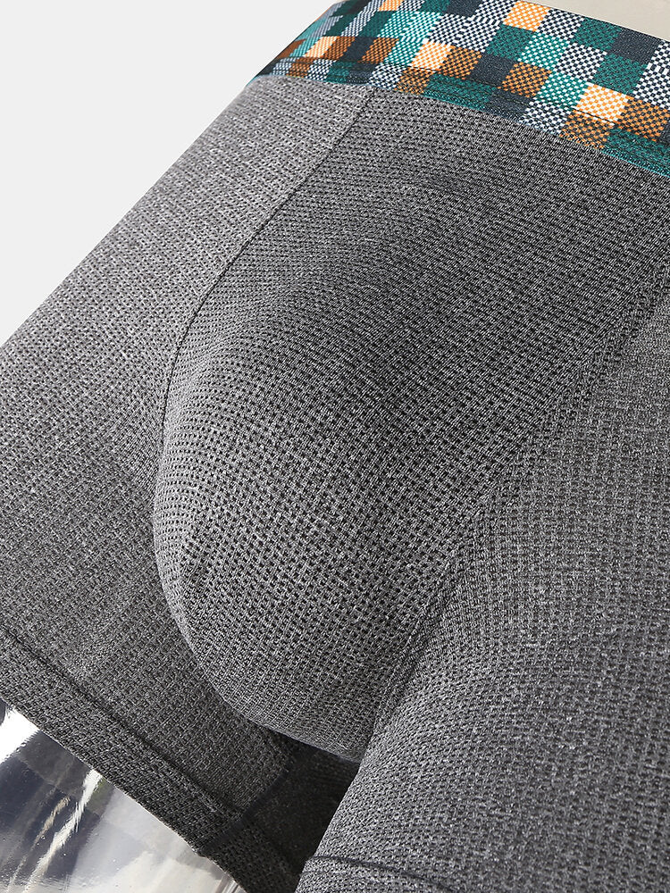 Einfarbige, dünne, atmungsaktive Modal-Boxershorts für Herren mit elastischem Bund und Patchwork im Schritt - Home Comfy