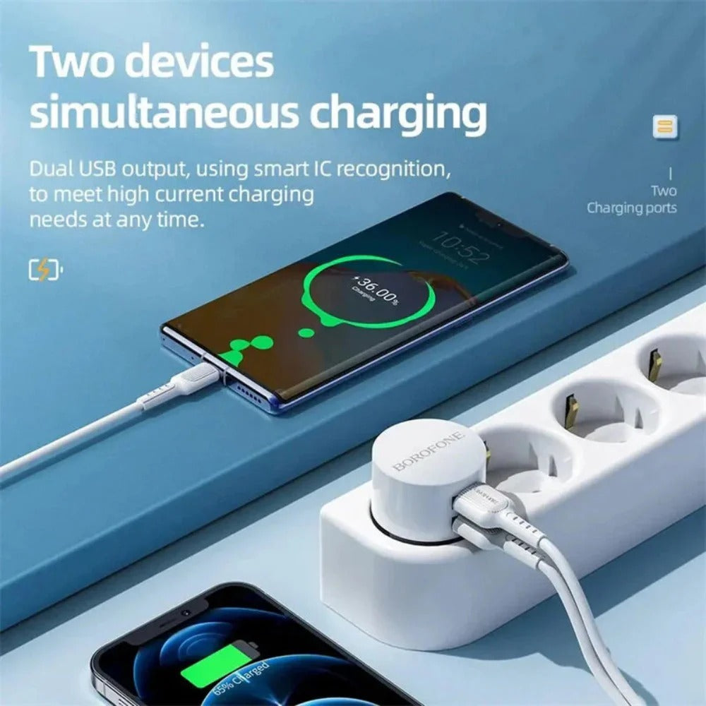 Dual USB-A Fast Charger 5V 2.1A EU Plug for iPhone 15/14/13, Xiaomi, Huawei Mate60 Pro