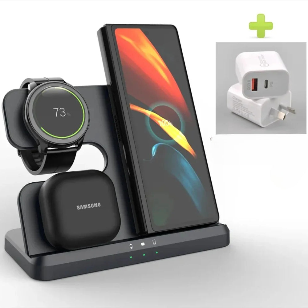 3-in-1 Wireless Charging Station for Samsung Galaxy Watch, S23 Ultra, and Buds