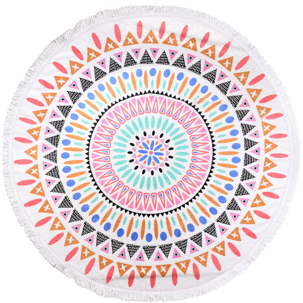 150cm Pure Cotton Round Beach Towel, Yoga Mat, Bed Sheet, Tapestry, Tablecloth - Cut Pile Printing