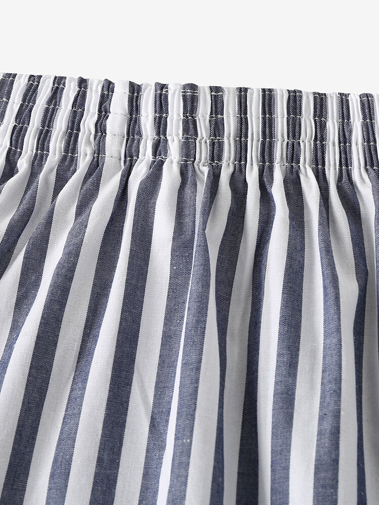 Gestreifte Lounge-Shorts für Herren aus 100 % Baumwolle, lockere Passform, mit Tasche – atmungsaktive Home-Boxershorts