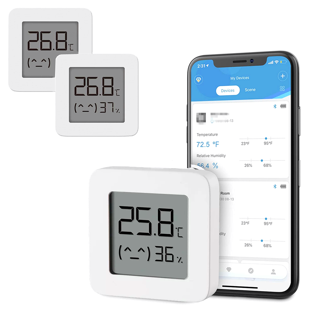 3-teiliges Bluetooth-Thermometer- und Hygrometer-Set, kabellos, intelligent, digital, kompatibel mit der Mijia-App