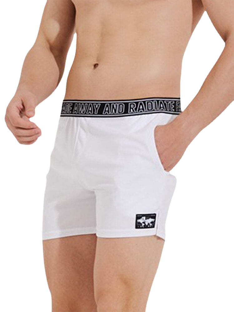 Men's Quick Dry Breathable Mid Waist Sport Shorts with Solid Color Patchwork and Letter Waistband