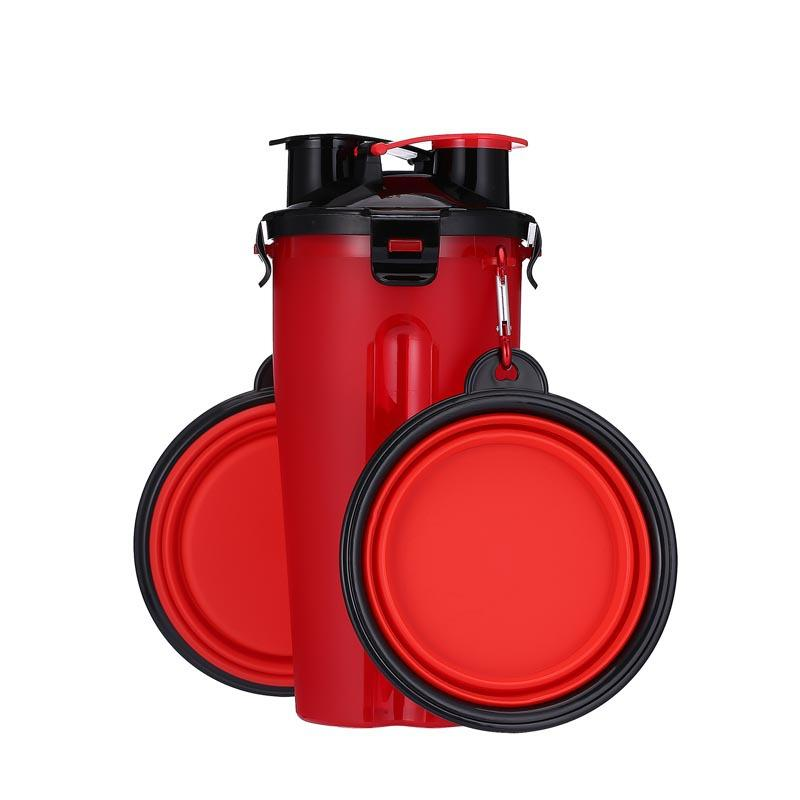 Portable 2-in-1 Pet Food & Water Container with Folding Silicone Bowls - Travel Dog Feeder Cup