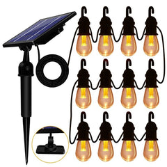 Solar-Lichterkette mit 12 Glühbirnen, wasserdicht, Edison, 14,6 m, Warmweiß, für Garten, Hof, Terrasse, Baumdekoration