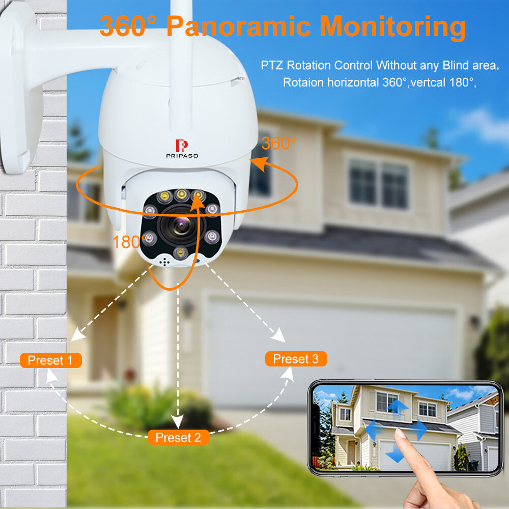 1080P Outdoor PTZ Wireless IP Camera with TuyaSmart App, Two-Way Audio, Auto IR Night Vision, Mini Dome CCTV