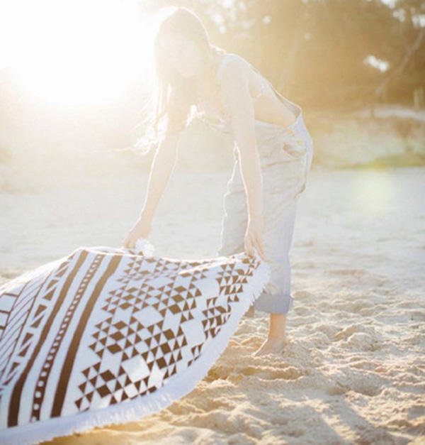 150cm Pure Cotton Bohemian Round Tassel Knitted Beach Towel Lantern Blanket