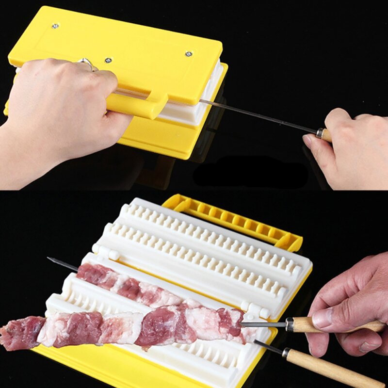 Portable Multi-Functional BBQ Meat Skewer Tool - Single/Double Row Kitchen Barbecue String Device