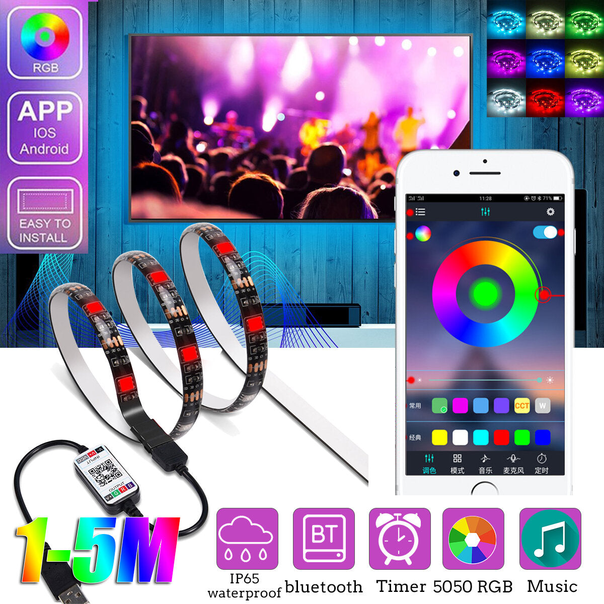 RGB LED Streifen Licht IP65 Wasserdicht Bluetooth Steuerung 5050 USB Bar TV Hintergrundbeleuchtung Weihnachtsdekorationen Ausverkauf
