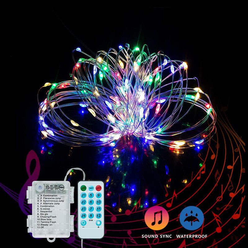 16.4FT/32.8FT 50/100 LED Music String Lights, Battery Powered, Waterproof, Remote Control, Home Party Decor