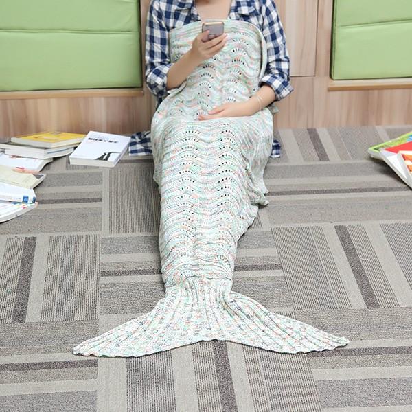 Wave Yarn Strickdecke mit Meerjungfrauenschwanz, 180 x 90 cm, Geburtstagsgeschenk, Bettunterlage, Schlafsack