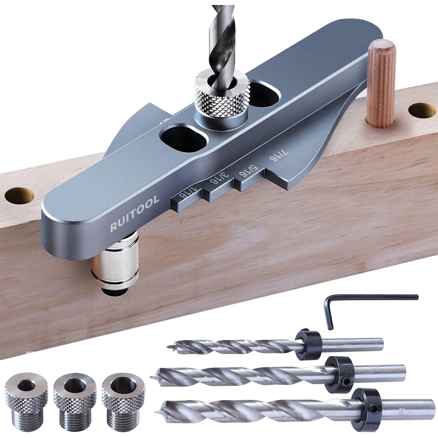 Precision Dowel Jig Kit - Aluminum Self-Centering Tool with 1/4, 5/16, 3/8 Inch Drill Bits