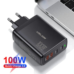 100W GaN 4-Port USB PD Fast Charger, Compatible with iPhone, Samsung, Huawei