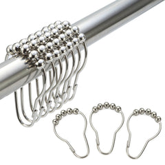 12 Pcs Rustproof Stainless Steel Shower Curtain Rings Hooks for Bathroom