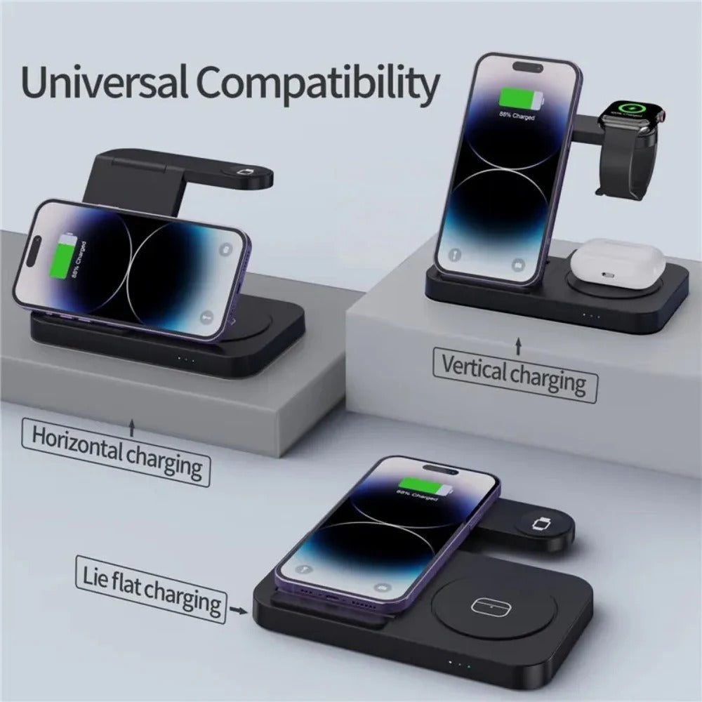 4-in-1 Wireless Charger Stand for iPhone, Samsung, Galaxy Watch - Fast Charging Dock Station