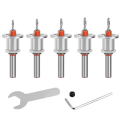 8mm Round Shank Drill Bit Set with Adjustable Countersink 2.8-4mm, Limit Stop, Alloy Head, Cone Hole Router Drill Bit