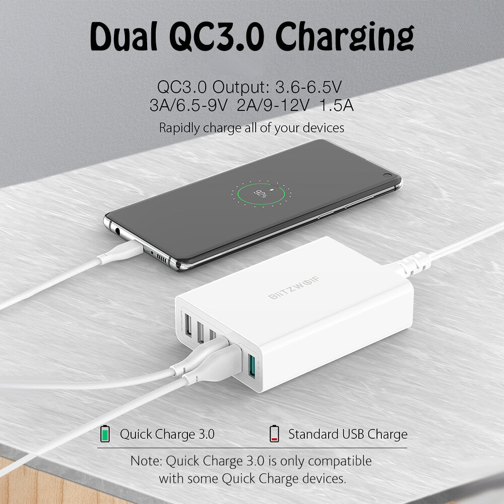 60 W 6-Port USB-Ladegerät mit Dual QC3.0, Desktop-Ladestation, EU-Steckeradapter