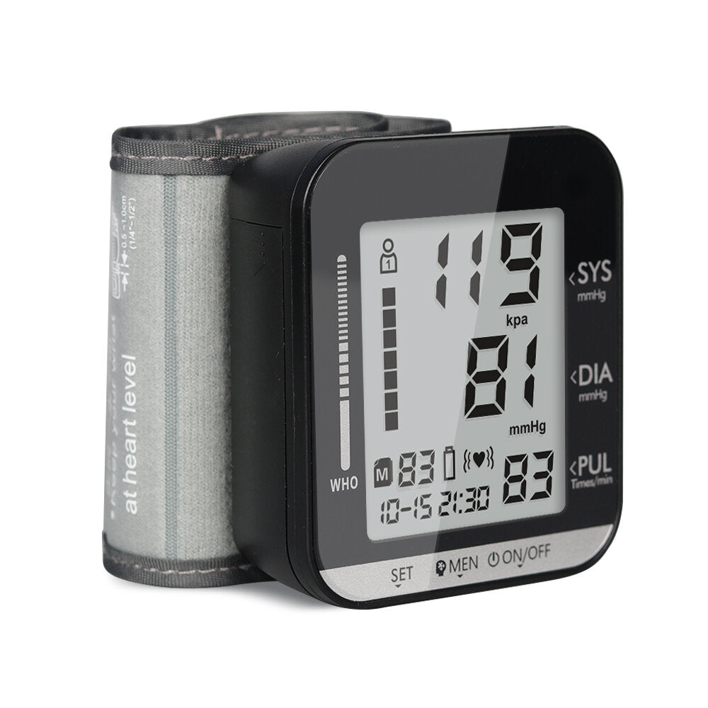 Portable Digital Wrist Blood Pressure Monitor - Heart Rate, Pulse Meter, Tonometer for Home Health Care