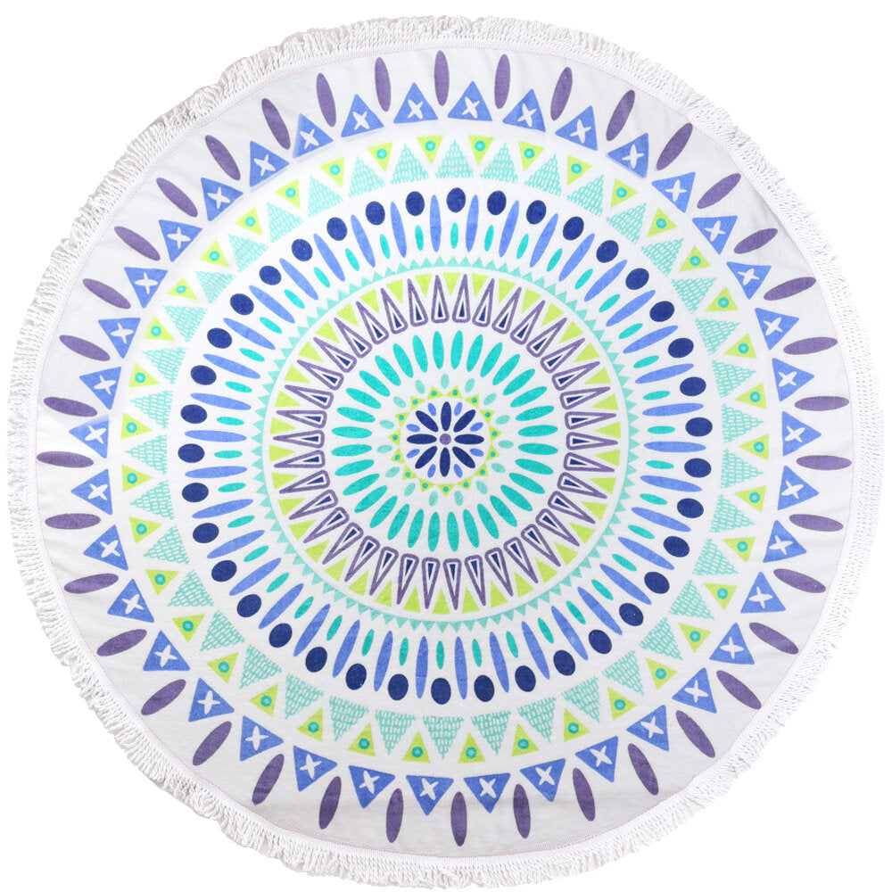 150cm Pure Cotton Round Beach Towel, Yoga Mat, Bed Sheet, Tapestry, Tablecloth - Cut Pile Printing