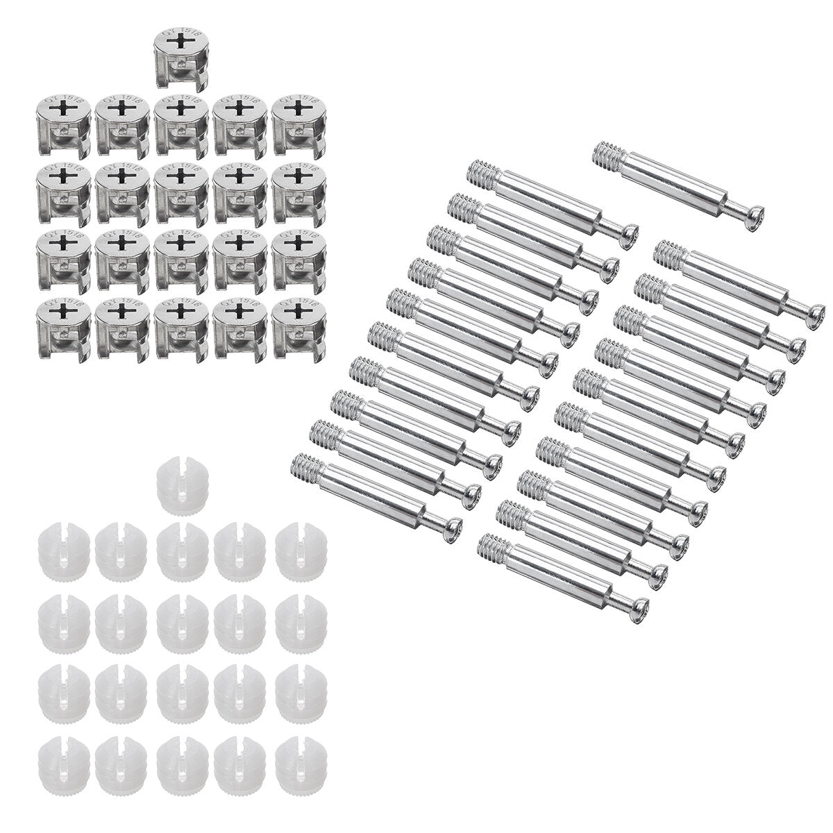 20PCS 3-in-1 Eccentric Wheel Connecting Piece Screw Nut Kit for Dowel Jig Furniture Wardrobe Connection