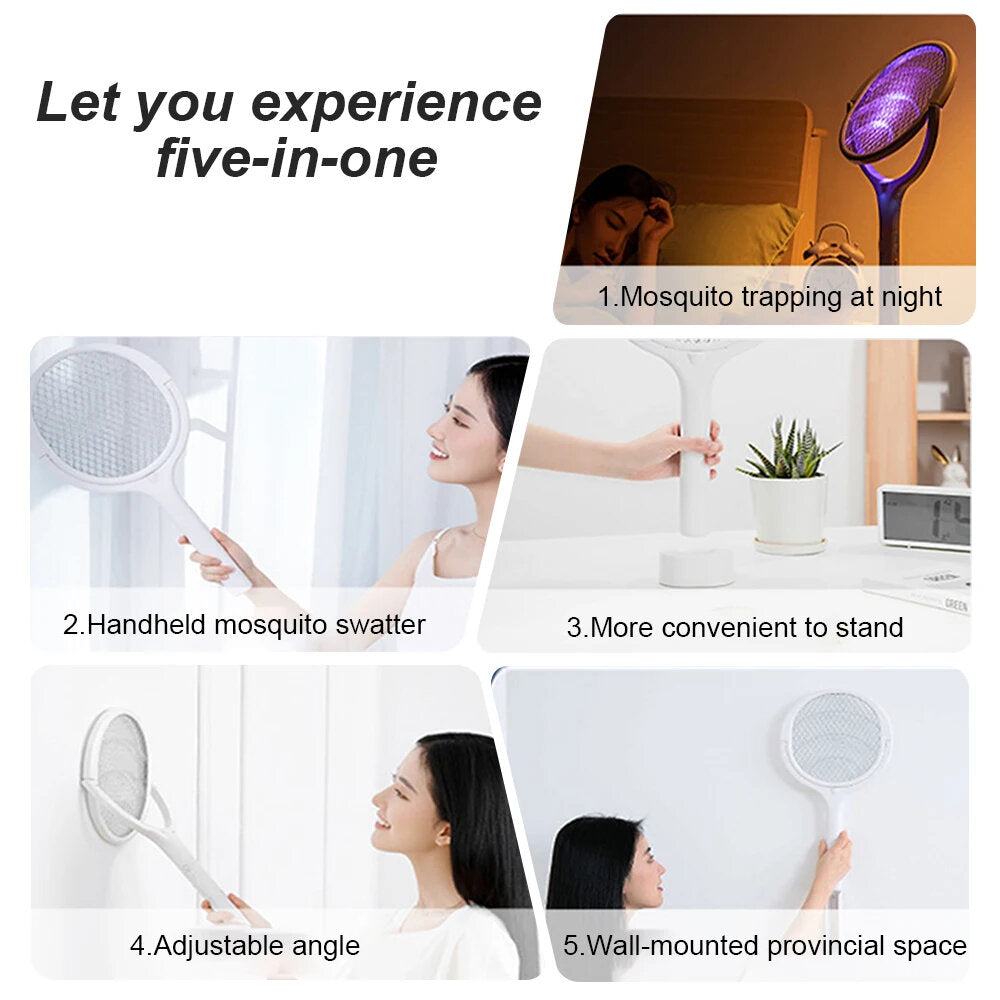 5-in-1 Mosquito Killer Lamp - 3500V Bug Zapper, Rechargeable Fly Swatter with USB Charging