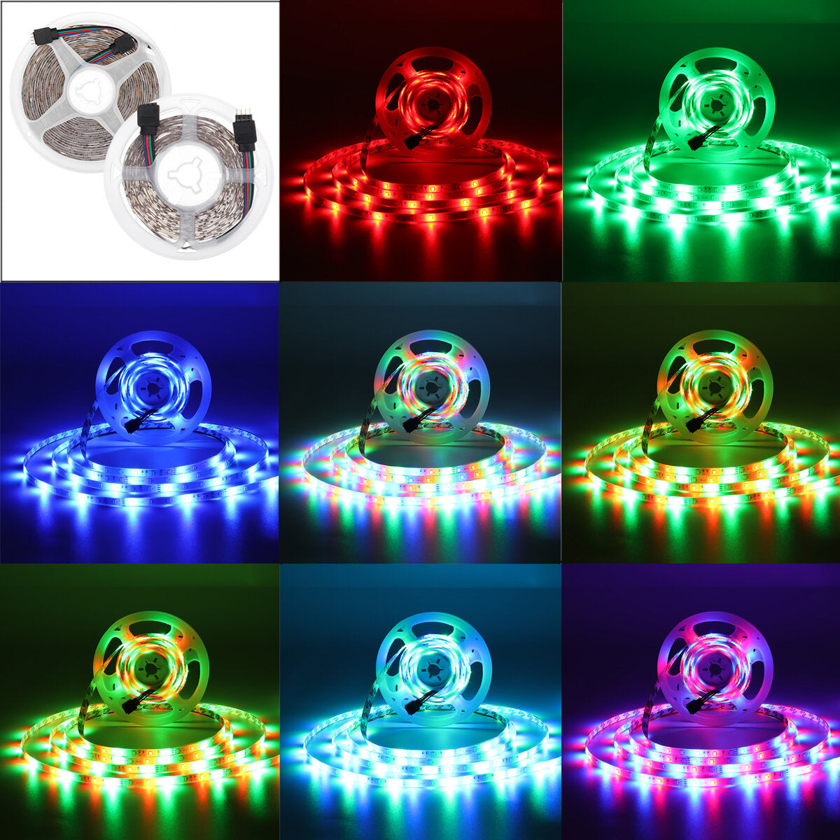 16FT RGB LED Light Strip 300 LEDs Waterproof/Non-Waterproof Music Sync with 20-Key Remote & Power Adapter