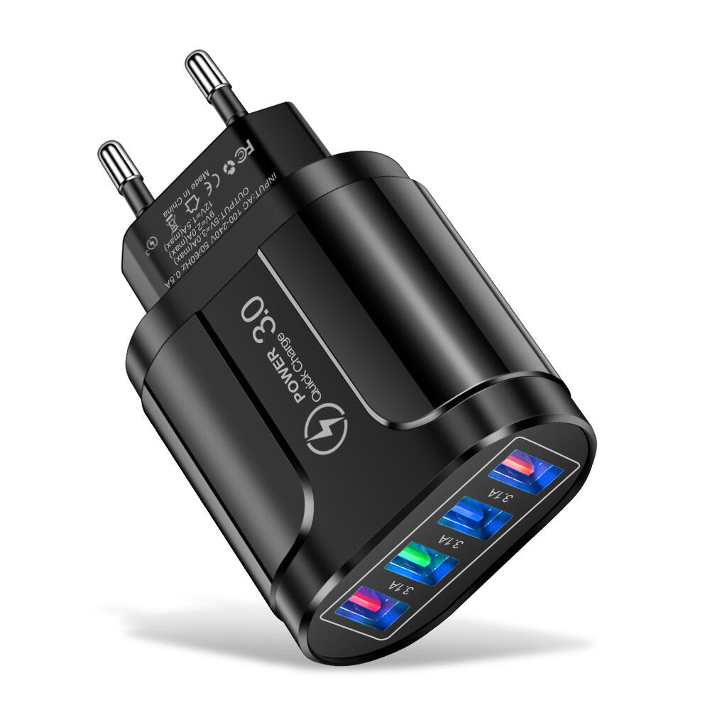 4-Port USB Fast Charger QC3.0 Wall Adapter - EU/US/UK Plug for iPhone, Samsung, Xiaomi