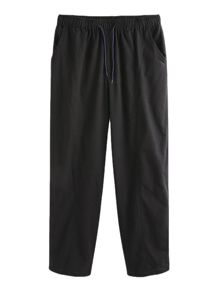 Men's 100% Cotton Elastic Waist Straight Casual Pants - Comfy & Breathable