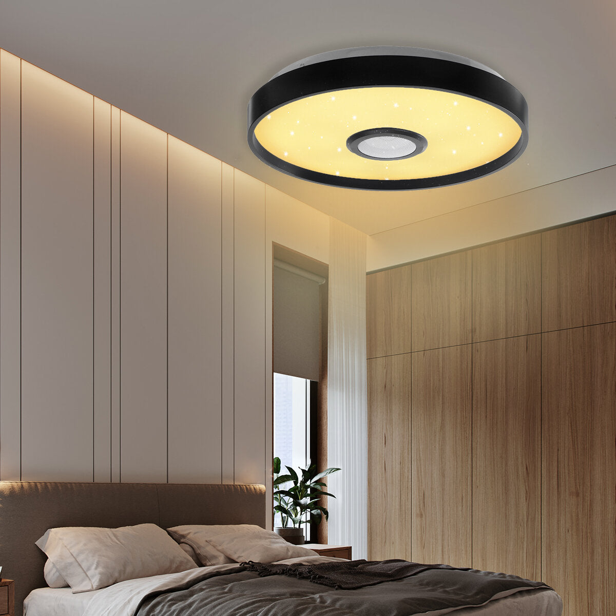 124LED Black Music RGB Ceiling Lamp - Smart WiFi & Bluetooth Control with APP & Remote