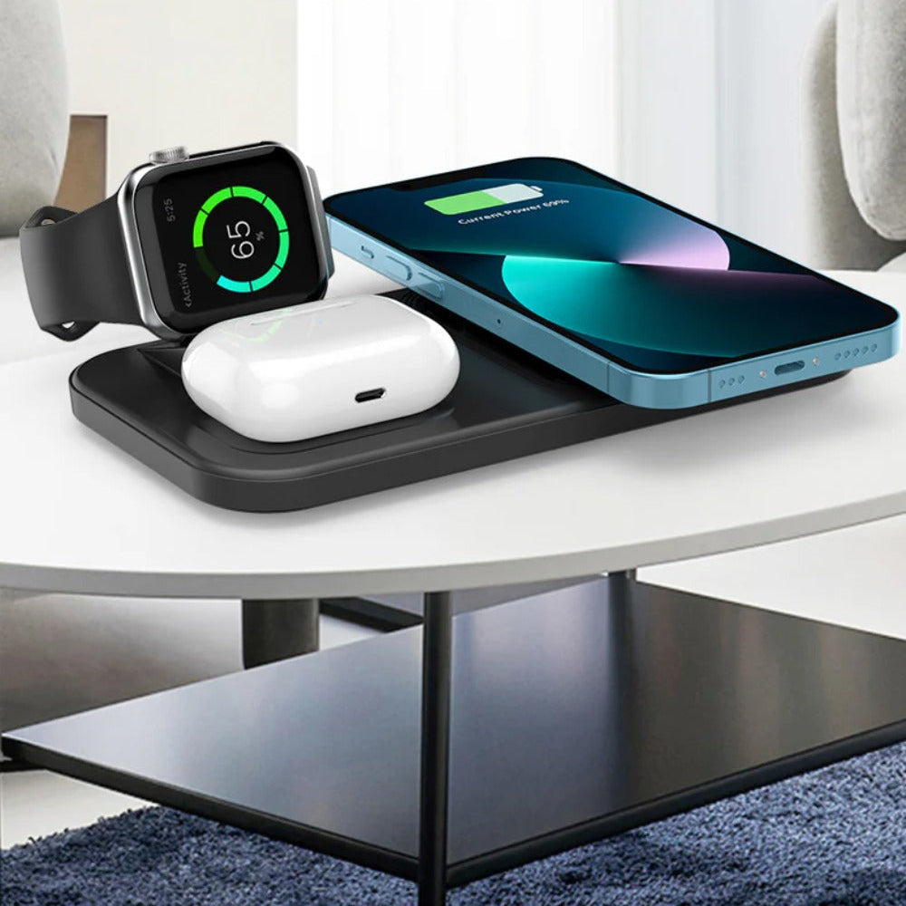 3-in-1 15W Wireless Charger Stand: Fast Charging for iPhone, Apple Watch, and Earphones