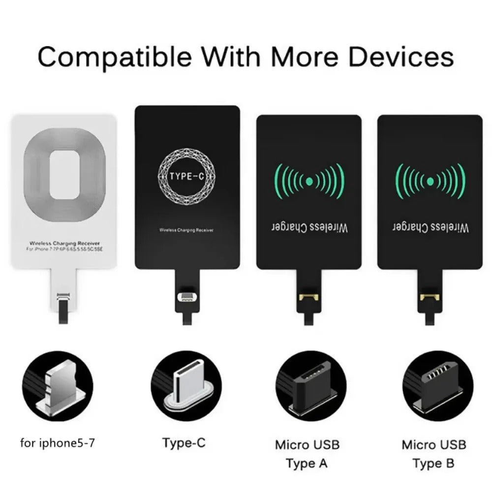 Qi Wireless Charger Receiver - Fast Charging Adapter for iPhone 5-7 & Android Phones