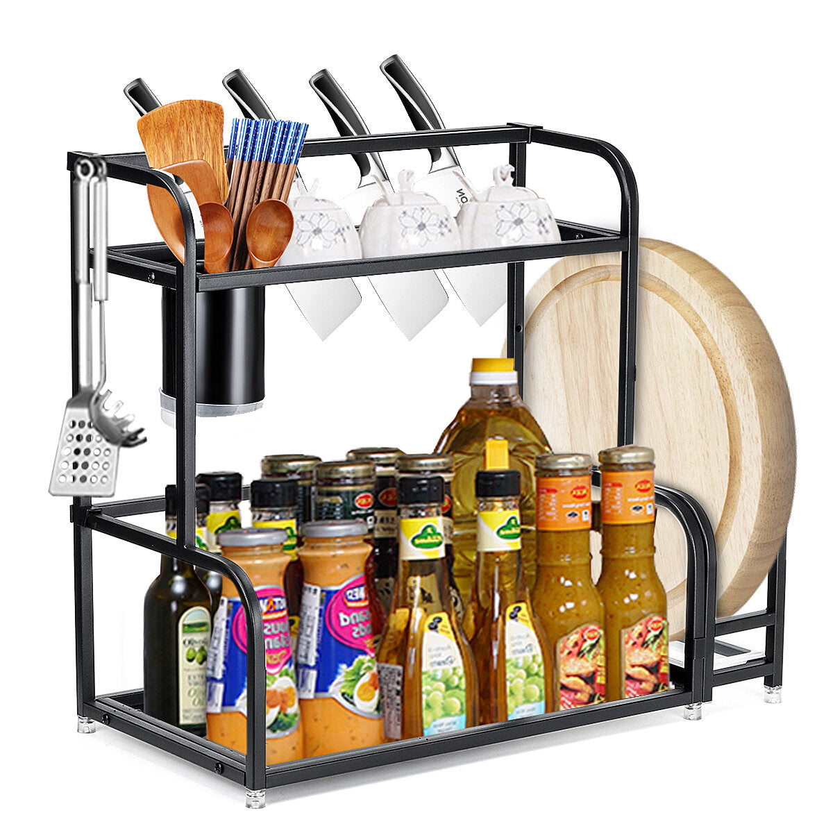 2-Tier Kitchen Countertop Spice Rack Organizer - Cabinet Shelves Holder