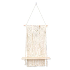 Hand-Woven Macrame Plant Hanger Basket with Wood Shelf - Room Decoration Tapestry