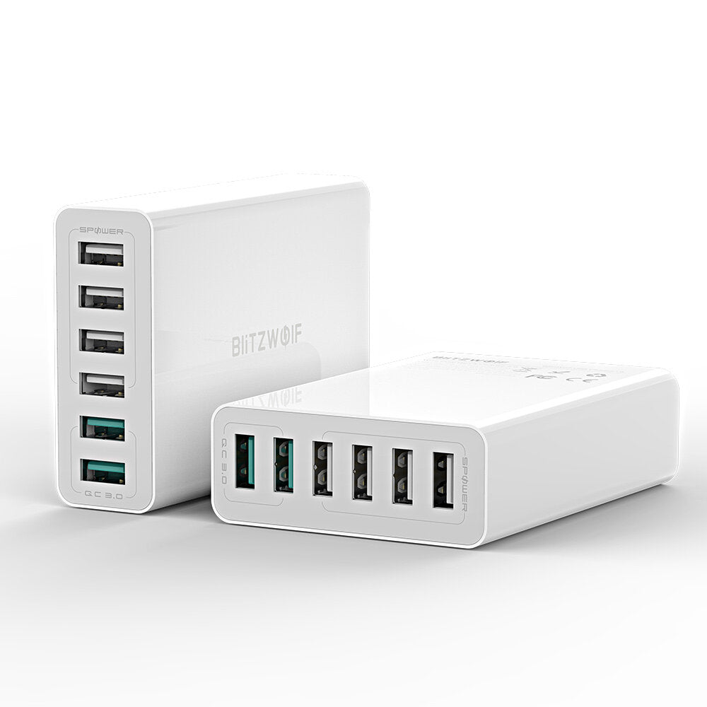 60W 6-Port USB Charger with Dual QC3.0, Desktop Charging Station, EU Plug Adapter