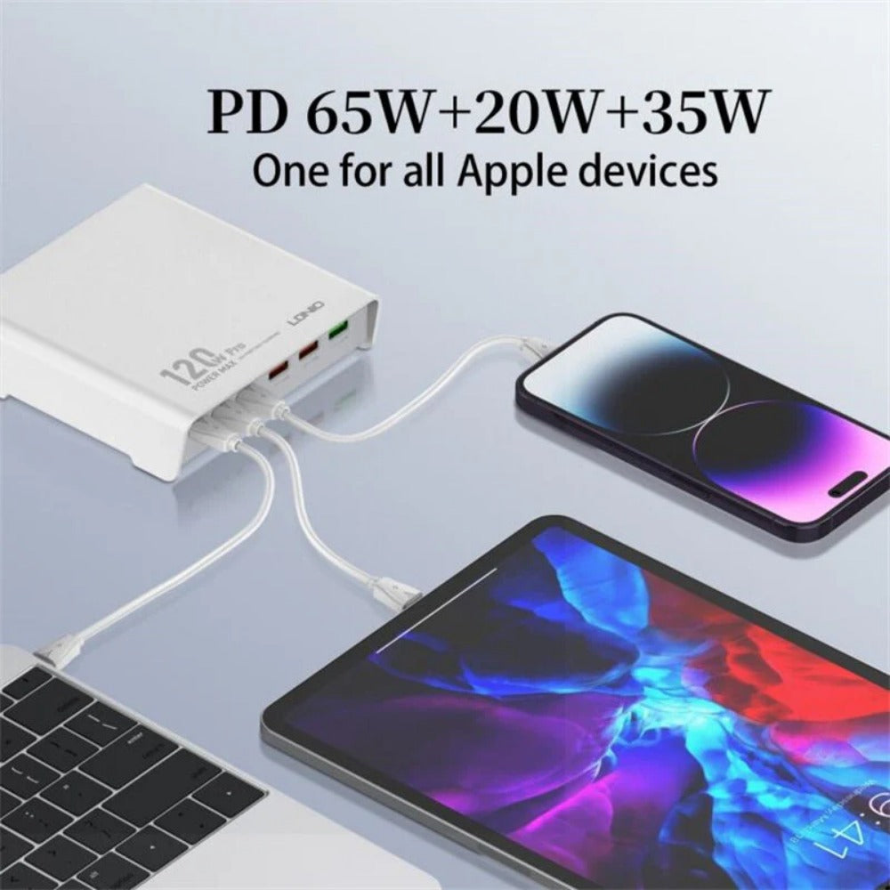 120W 6-Port USB-Ladegerät: 3 USB-A &amp; 3 USB-C Schnellladestation für iPhone, Huawei, Samsung, Xiaomi