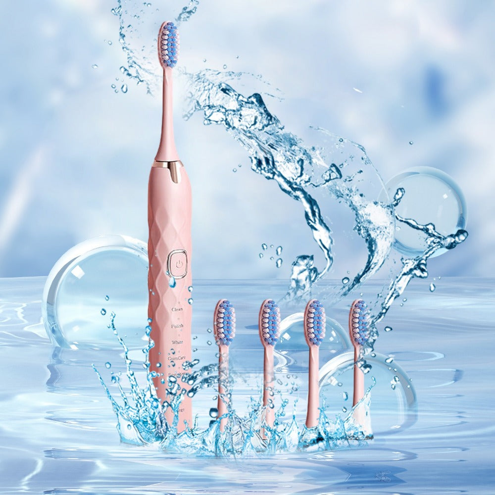 Electric Toothbrush Set - 5 Modes, IPX7 Waterproof, 5 Soft Heads for Adults & Kids