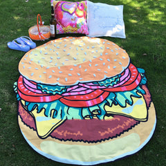 Round Yoga Mat Beach Blanket with Food Pattern - Towel, Shawl, Tapestry, Wall Hanging & Sunscreen