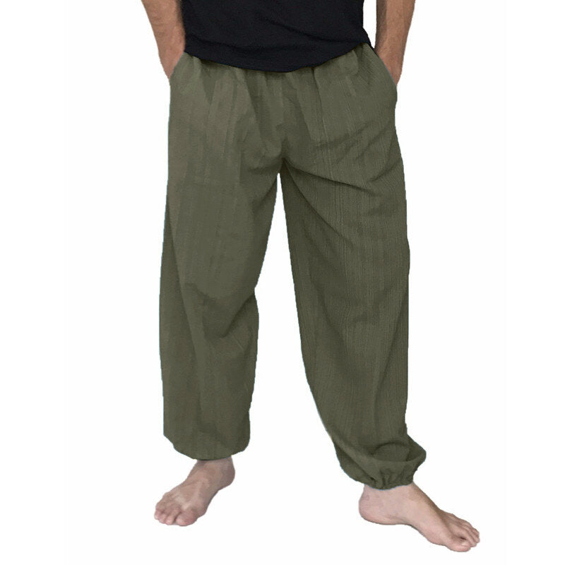 Herren Baggy Pants aus 100 % Baumwolle, atmungsaktiv, lässige Sport-Haremshose für Yoga, Größen S–5XL