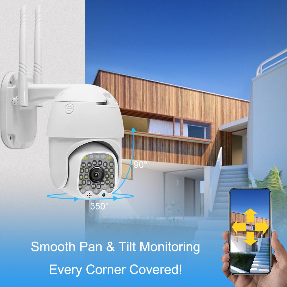 1080P HD Wifi IP Security Camera Outdoor - 4X Zoom, 32LED, Light & Sound Alarm, Night Vision, Waterproof